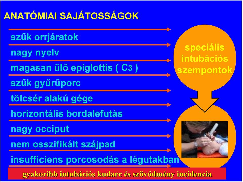 osszifikált szájpad insufficiens porcosodás a légutakban speciális intubációs