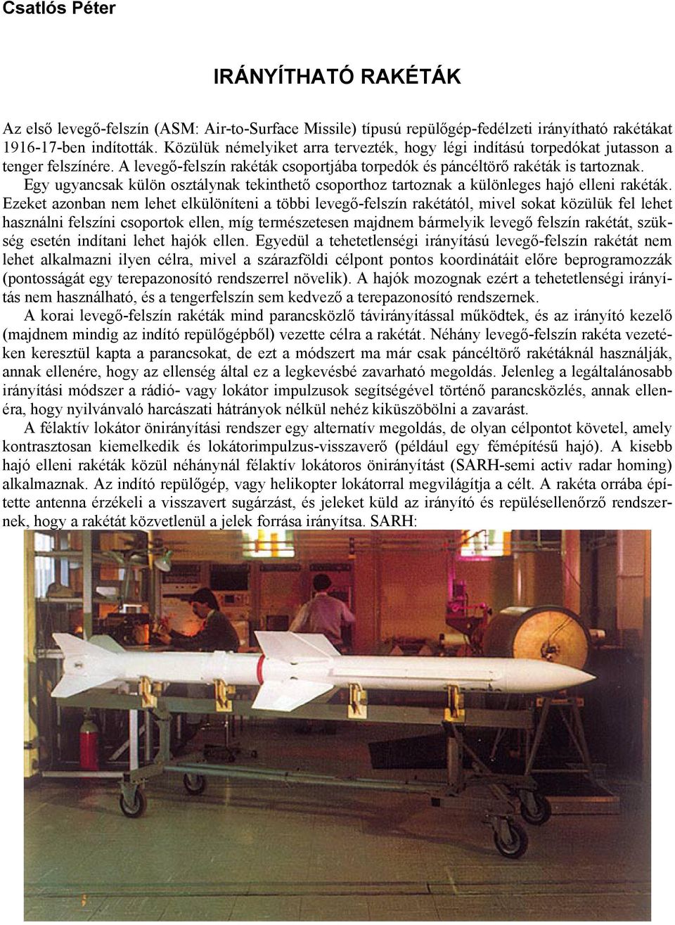 Egy ugyancsak külön osztálynak tekinthető csoporthoz tartoznak a különleges hajó elleni rakéták.