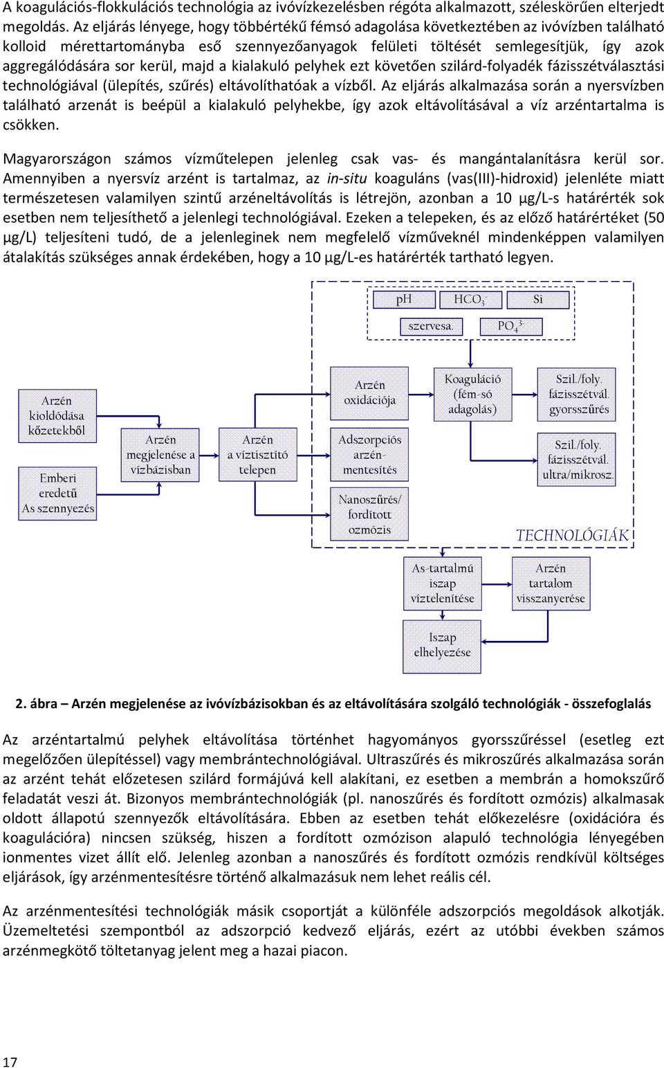 kerül, majd a kialakuló pelyhek ezt követően szilárd-folyadék fázisszétválasztási technológiával (ülepítés, szűrés) eltávolíthatóak a vízből.