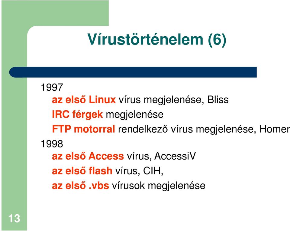 1998 az első Access vírus, AccessiV az első flash vírus, CIH, az első.