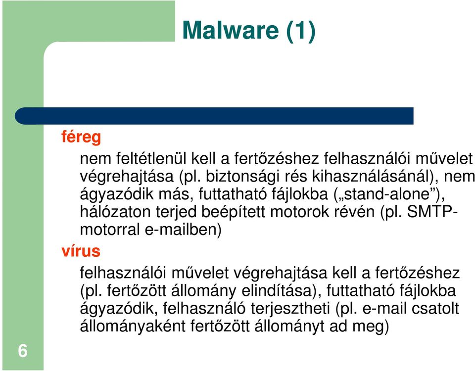 motorok révén (pl. SMTPmotorral e-mailben) vírus felhasználói művelet végrehajtása kell a fertőzéshez (pl.