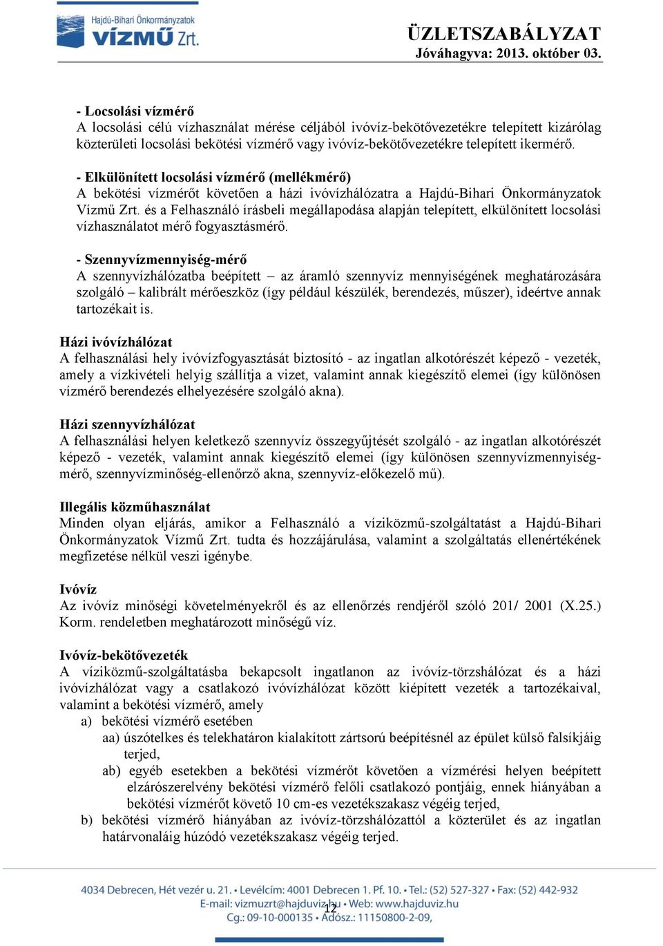HAJDÚ-BIHARI ÖNKORMÁNYZATOK VÍZMŰ ZRT. - PDF Free Download