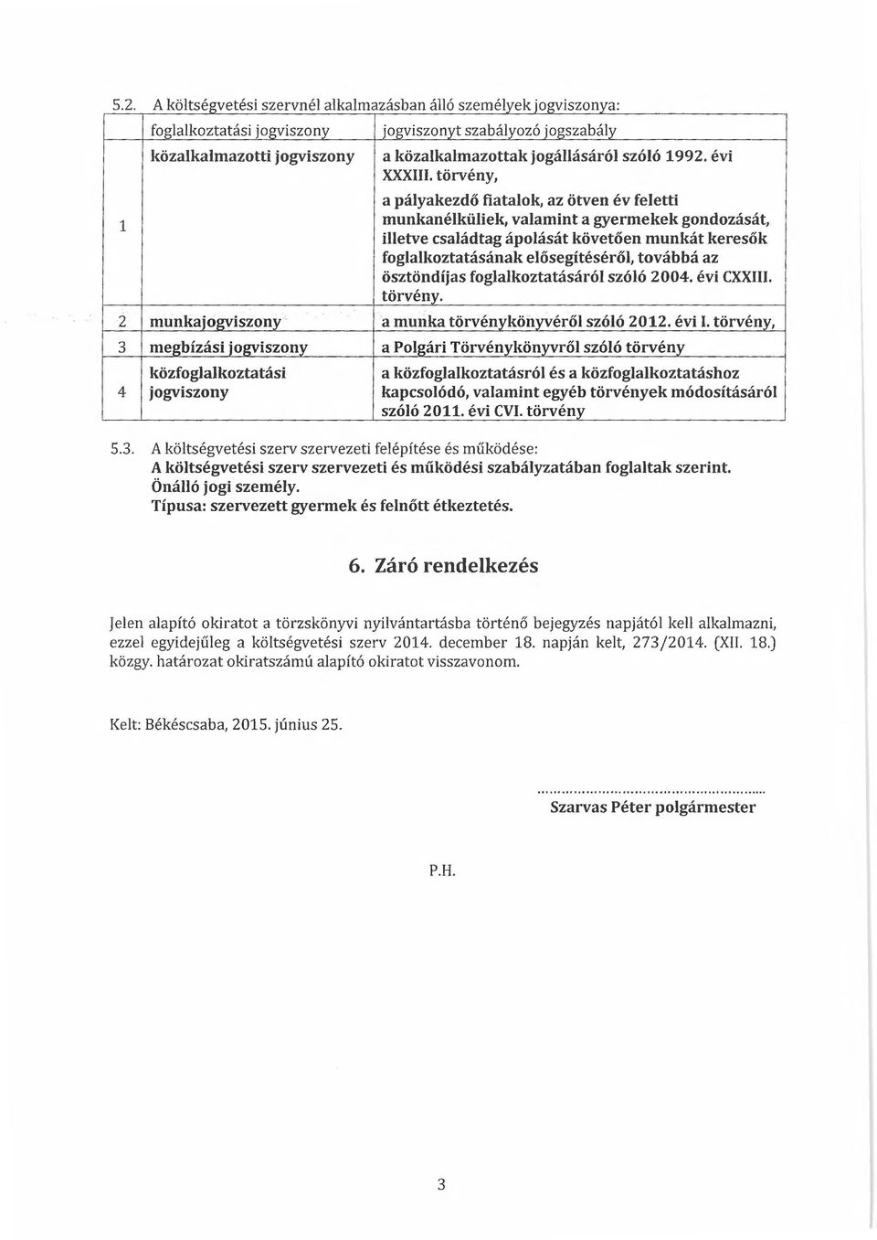 törvén ről szóló törvény a közfoglalkoztatásról és a közfoglalkoztatáshoz kapcsolódó, valamint egyéb törvények módosításáról szóló 011. évi CVI. törvén 5.3.