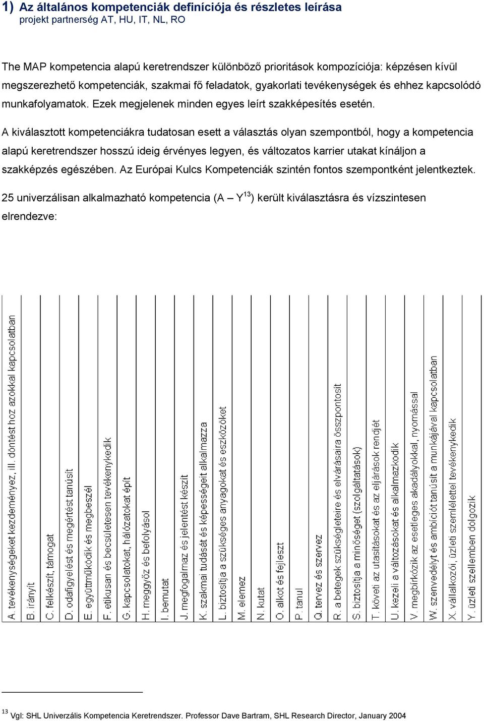 A kiválasztott kompetenciákra tudatosan esett a választás olyan szempontból, hogy a kompetencia alapú keretrendszer hosszú ideig érvényes legyen, és változatos karrier utakat kínáljon a szakképzés