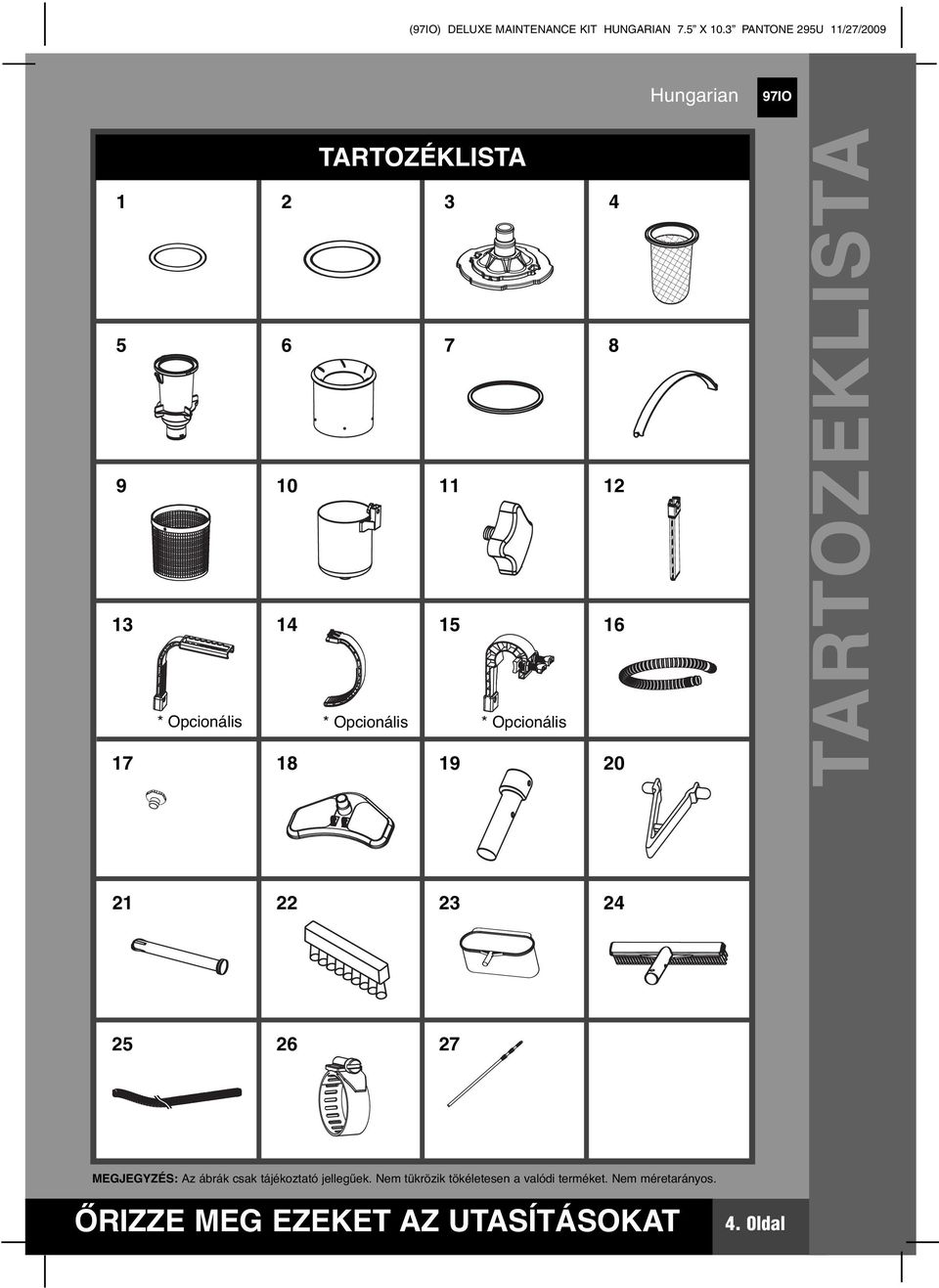 Opcionális * Opcionális 7 8 9 20 TARTOZÉKLISTA 2 22 2 24 25 26 27