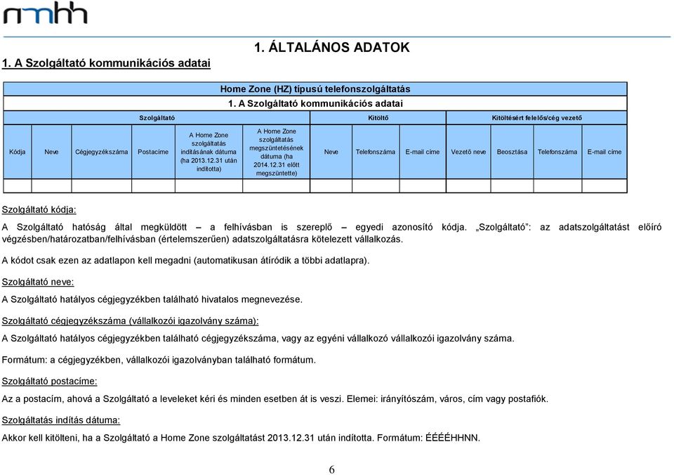 31 után indította) A Home Zone szolgáltatás megszüntetésének dátuma (ha 2014.12.