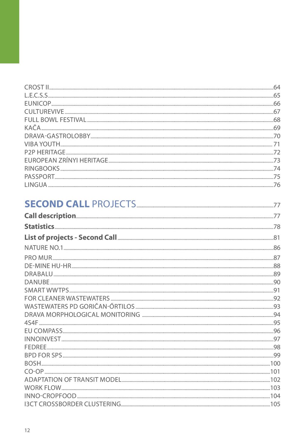 ..87 De-mine HU-HR...88 DRABALU...89 Danube...90 SMART WWTPs...91 For Cleaner Wastewaters...92 Wastewaters PD Goričan-Őrtilos...93 Drava morphological monitoring...94 4S4F.