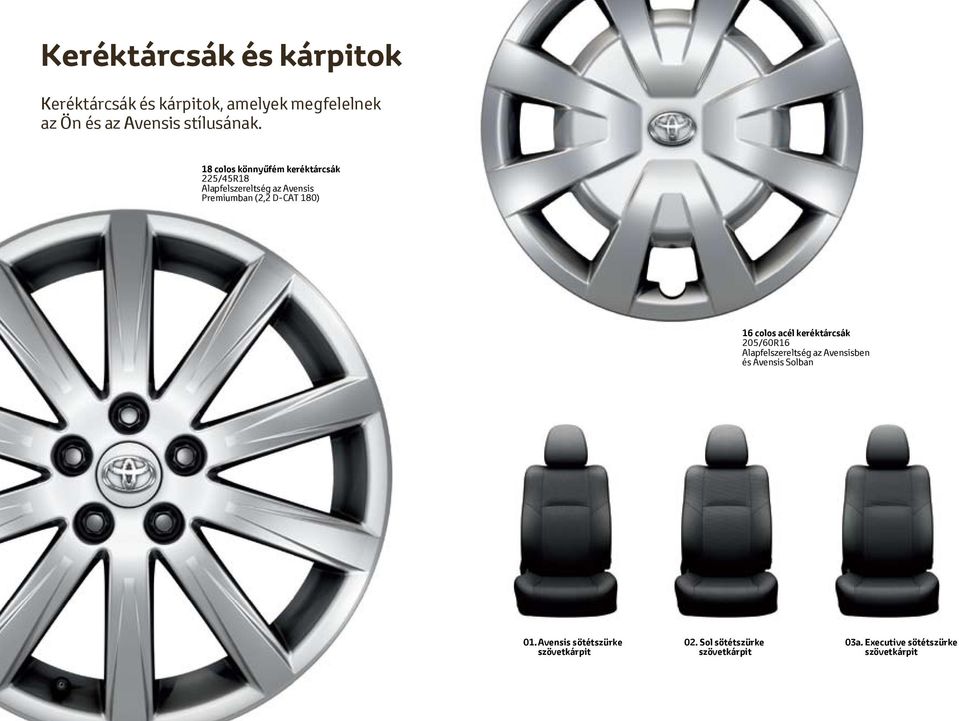 18 colos könnyűfém keréktárcsák 225/45R18 Alapfelszereltség az Avensis Premiumban (2,2 D-CAT 180)