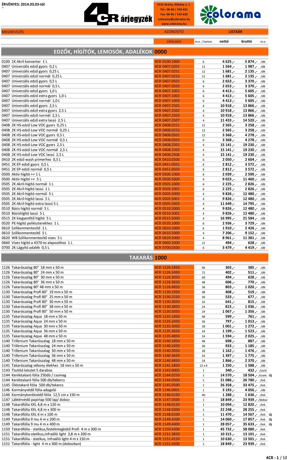 0253 12 1 681,- 2 135,- /db 0407 Univerzális edző gyors 0,5 L 4CR 0407.0501 6 2 653,- 3 370,- /db 0407 Univerzális edző normál 0,5 L 4CR 0407.