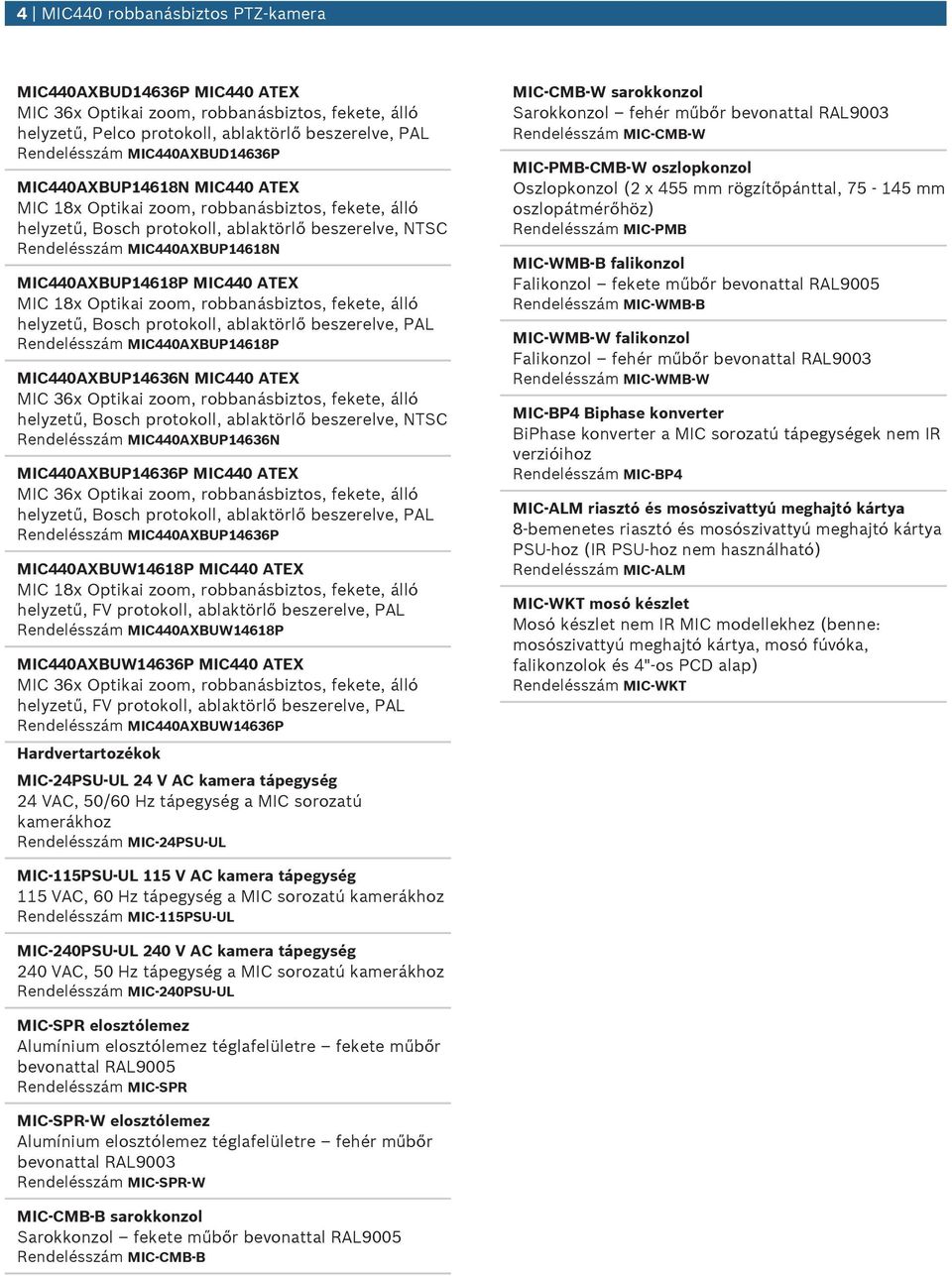 MIC440AXBUP14636N MIC440 ATEX helyzetű, Bosch protokoll, ablaktörlő beszerelve, NTSC Rendelésszám MIC440AXBUP14636N MIC440AXBUP14636P MIC440 ATEX helyzetű, Bosch protokoll, ablaktörlő beszerelve, PAL