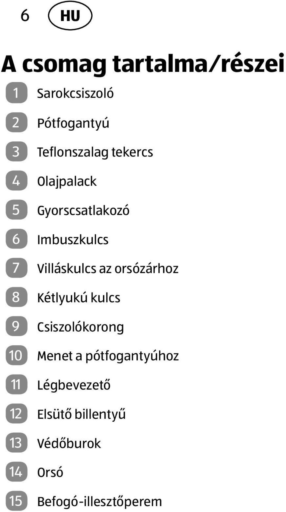 Villáskulcs az orsózárhoz 8 Kétlyukú kulcs 9 Csiszolókorong 10 Menet a
