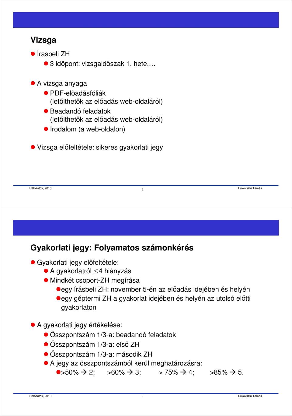 előfeltétele: sikeres gyakorlati jegy 3 Gyakorlati jegy: Folyamatos számonkérés Gyakorlati jegy előfeltétele: A gyakorlatról 4 hiányzás Mindkét csoport-zh megírása egy írásbeli ZH: