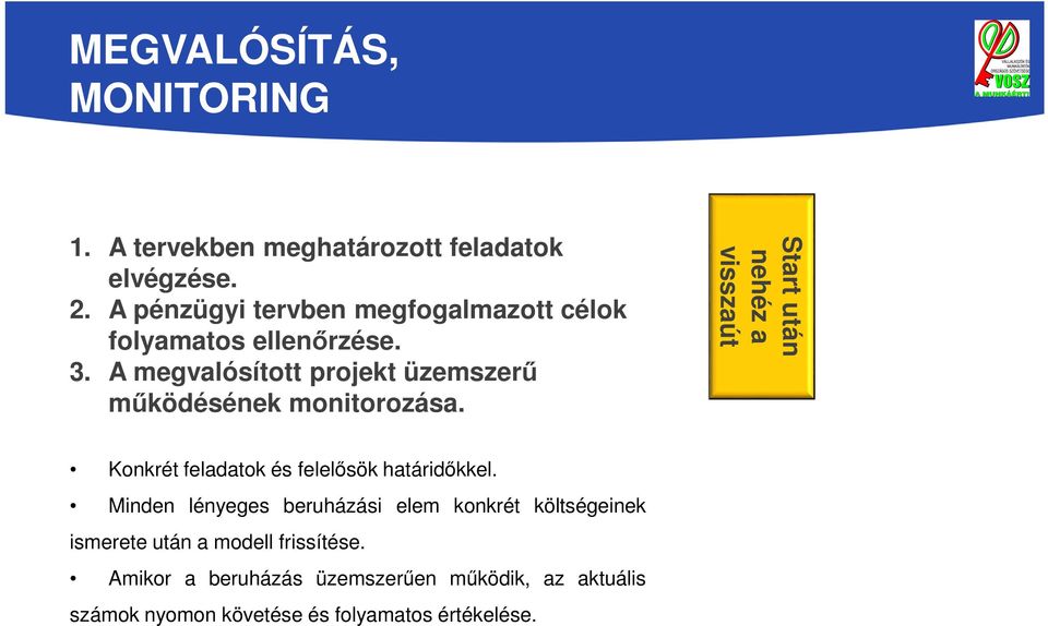 A megvalósított projekt üzemszerű működésének monitorozása.