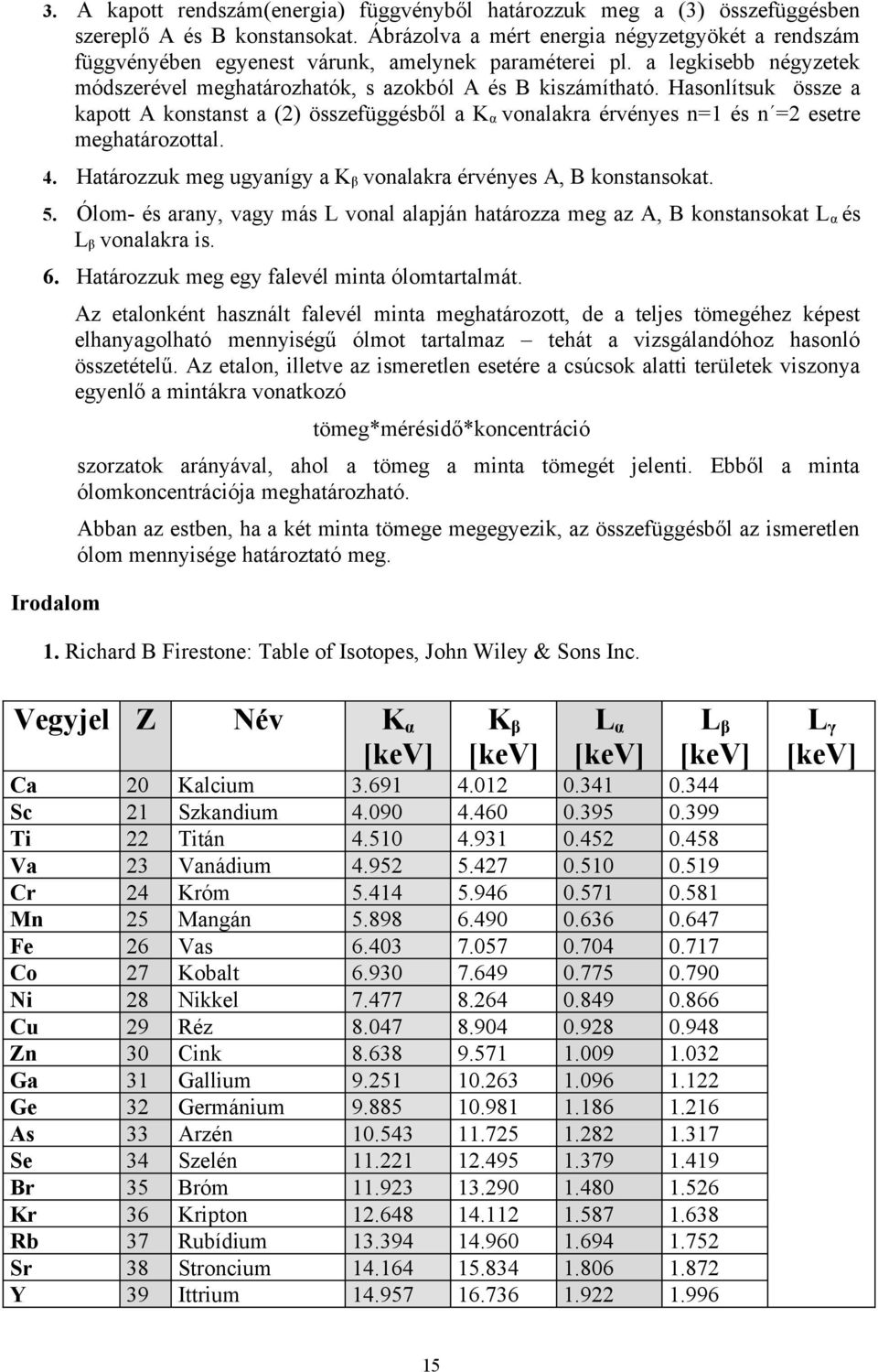 Hasonlítsuk össze a kapott A konstanst a (2) összefüggésből a K α vonalakra érvényes n=1 és n =2 esetre meghatározottal. 4. Határozzuk meg ugyanígy a K β vonalakra érvényes A, B konstansokat. 5.