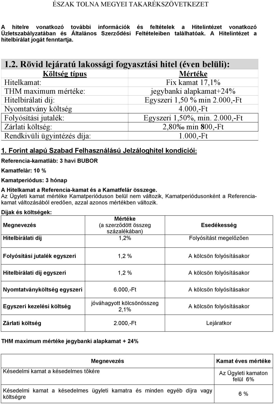 000,-Ft Folyósítási jutalék: Egyszeri 1,50%, min. 2.000,-Ft Zárlati költség: 2,80 min 800,-Ft Rendkivüli ügyintézés díja: 1.000,-Ft 1.