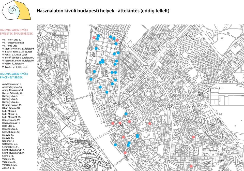 földszint használaton kívüli pincehelyiségek Akadémia utca 11 Alkotmány utca 16. Arany János utca 33. Bajcsy-Zsilinszky 72. Báthory utca 3. Báthory utca 5. Báthory utca 24. Belgrád rakpart 19.