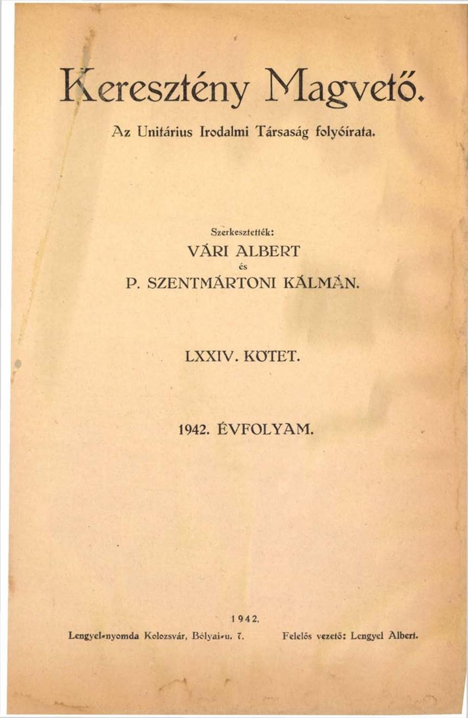 Szerkesztettek: VÁRI ALBERT és P. SZENTMÁRTONI KÁLMÁN.