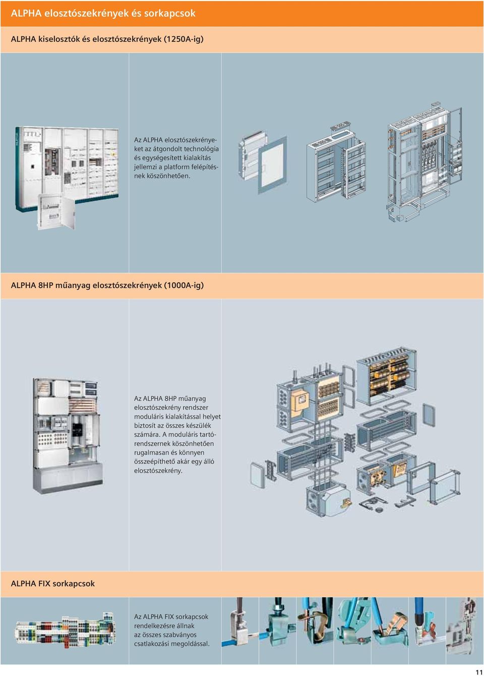 ALPHA 8HP műanyag elosztószekrények (1000A-ig) Az ALPHA 8HP műanyag elosztószekrény rendszer moduláris kialakítással helyet biztosít az összes