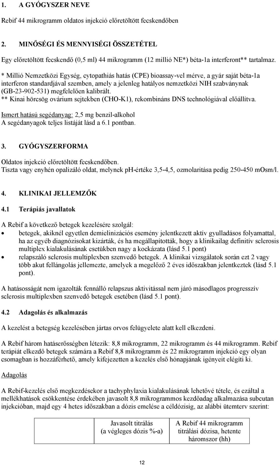 * Millió Nemzetközi Egység, cytopathiás hatás (CPE) bioassay-vel mérve, a gyár saját béta-1a interferon standardjával szemben, amely a jelenleg hatályos nemzetközi NIH szabványnak (GB-23-902-531)