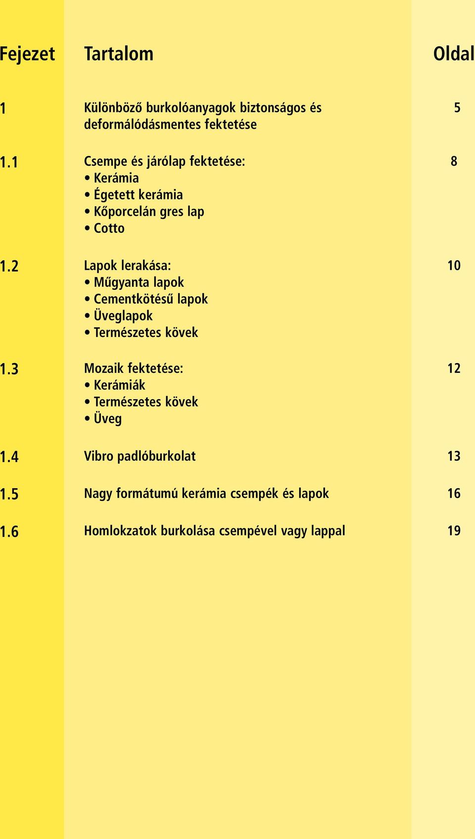 2 Lapok lerakása: Műgyanta lapok Cementkötésű lapok Üveglapok Természetes kövek 1.