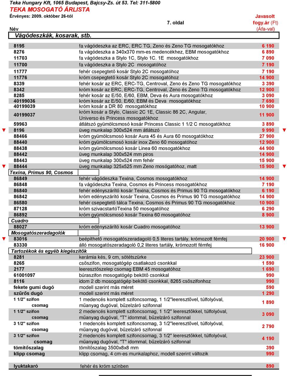 1E mosogatókhoz 7 090 11700 fa vágódeszka a Stylo 2C mosogatóhoz 7 190 11777 fehér csepegtetõ kosár Stylo 2C mosogatóhoz 7 190 11776 króm csepegtetõ kosár Stylo 2C mosogatóhoz 14 900 8339 fehér kosár