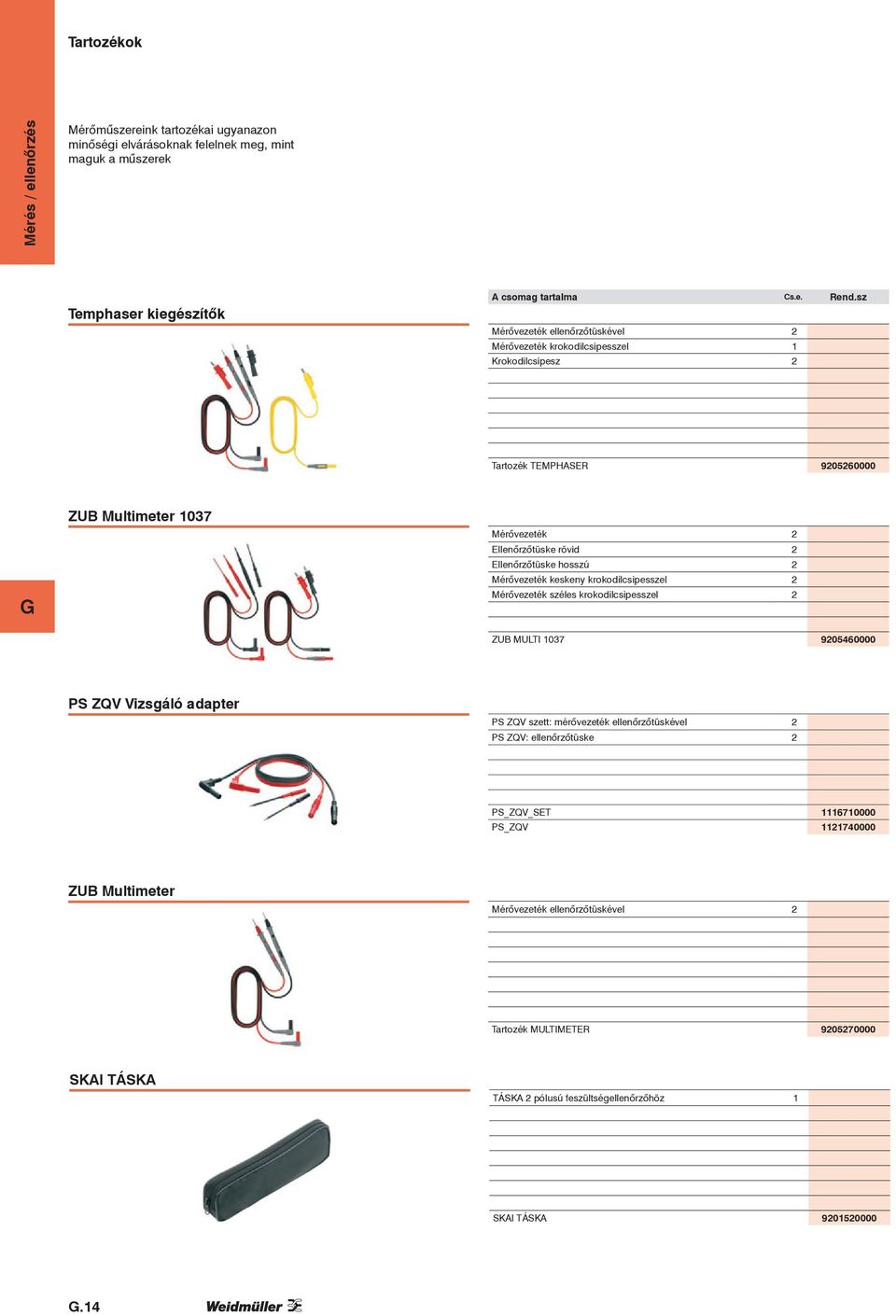 Ellenőrzőtüske hosszú 2 Mérővezeték keskeny krokodilcsipesszel 2 Mérővezeték széles krokodilcsipesszel 2 ZUB MULTI 1037 9205460000 PS ZQV Vizsgáló adapter PS ZQV szett: mérővezeték