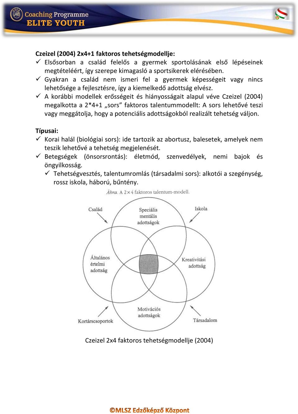 A korábbi modellek erősségeit és hiányosságait alapul véve Czeizel (2004) megalkotta a 2*4+1 sors faktoros talentummodellt: A sors lehetővé teszi vagy meggátolja, hogy a potenciális adottságokból