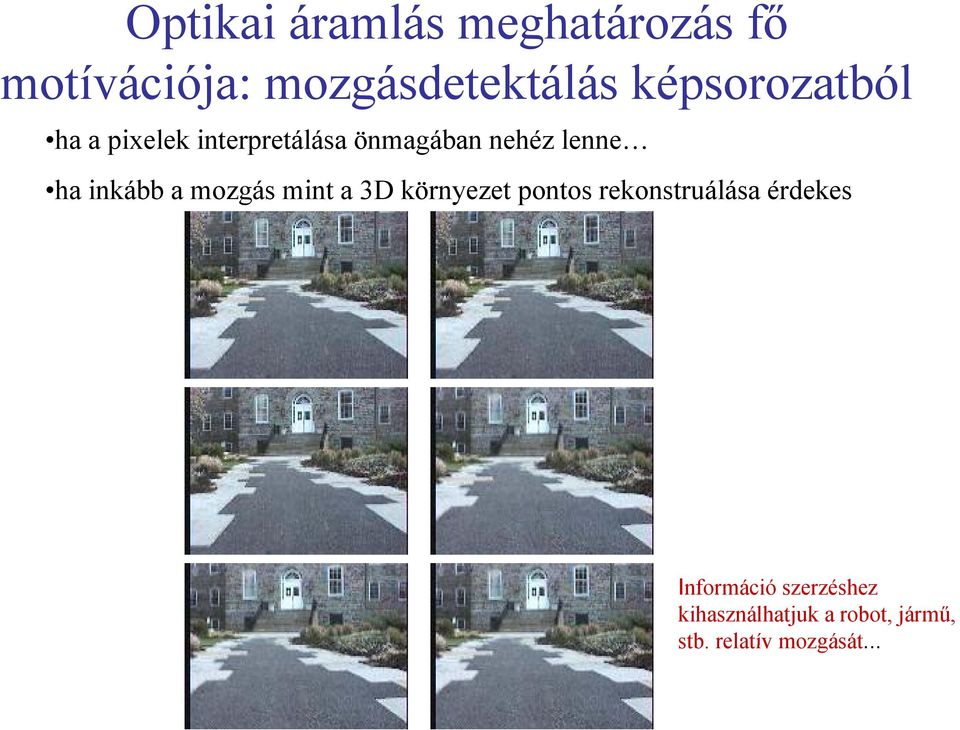 inkább a mozgás mint a 3D környezet pontos rekonstruálása érdekes