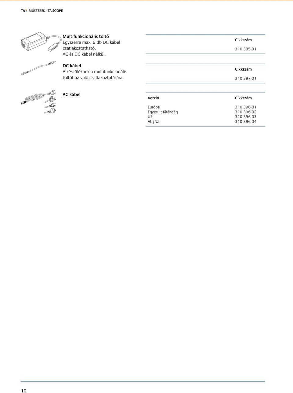 310 395-01 DC kábel A készüléknek a multifunkcionális töltőhöz való