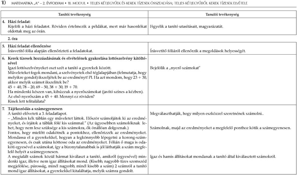 Kerek tízesek hozzáadásának és elvételének gyakorlása lottószelvény kitöltésével Igazi lottószelvényeket oszt szét a tanító a gyerekek között.