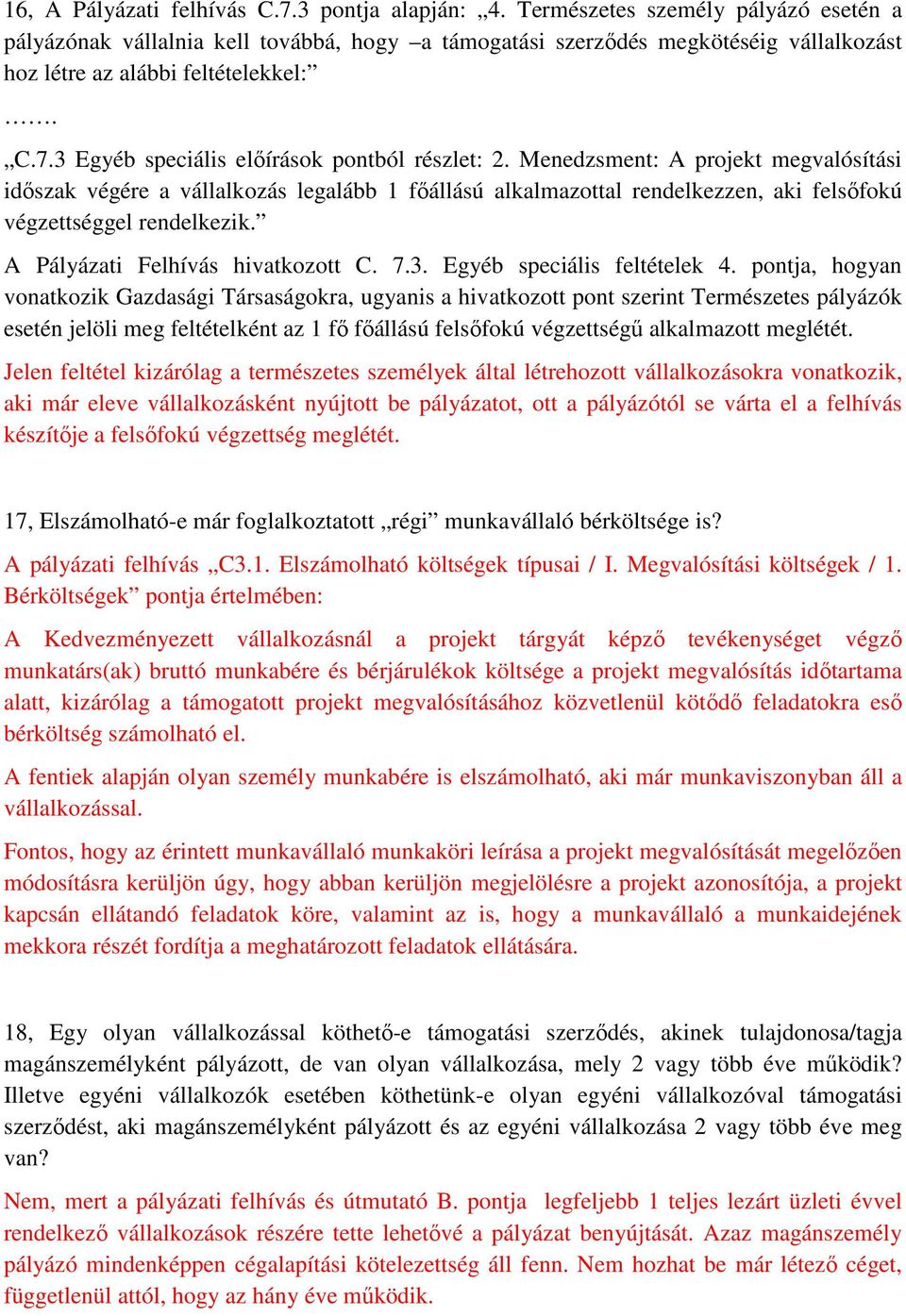3 Egyéb speciális előírások pontból részlet: 2.