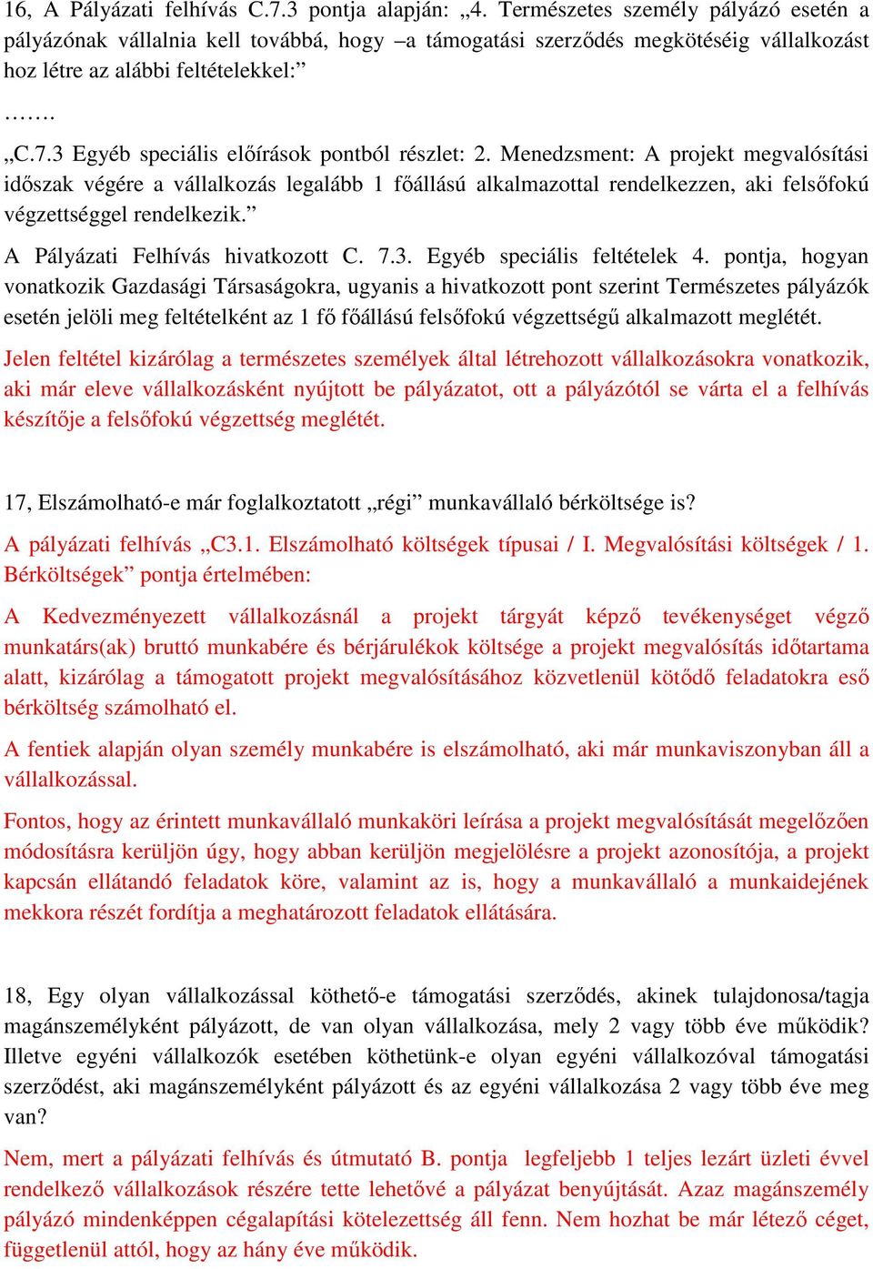 3 Egyéb speciális előírások pontból részlet: 2.