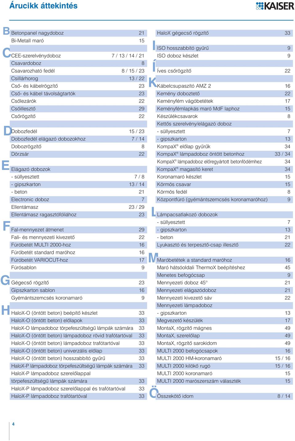 gipszkarton 13 / 14 - beton 21 Electronic doboz 7 Ellentámasz 23 / 29 Ellentámasz ragasztófóliához 23 Fal-mennyezet átmenet 29 Fali- és mennyezeti kivezetœ 22 Fúróbetét MULTI 2000-hoz 16 Fúróbetét