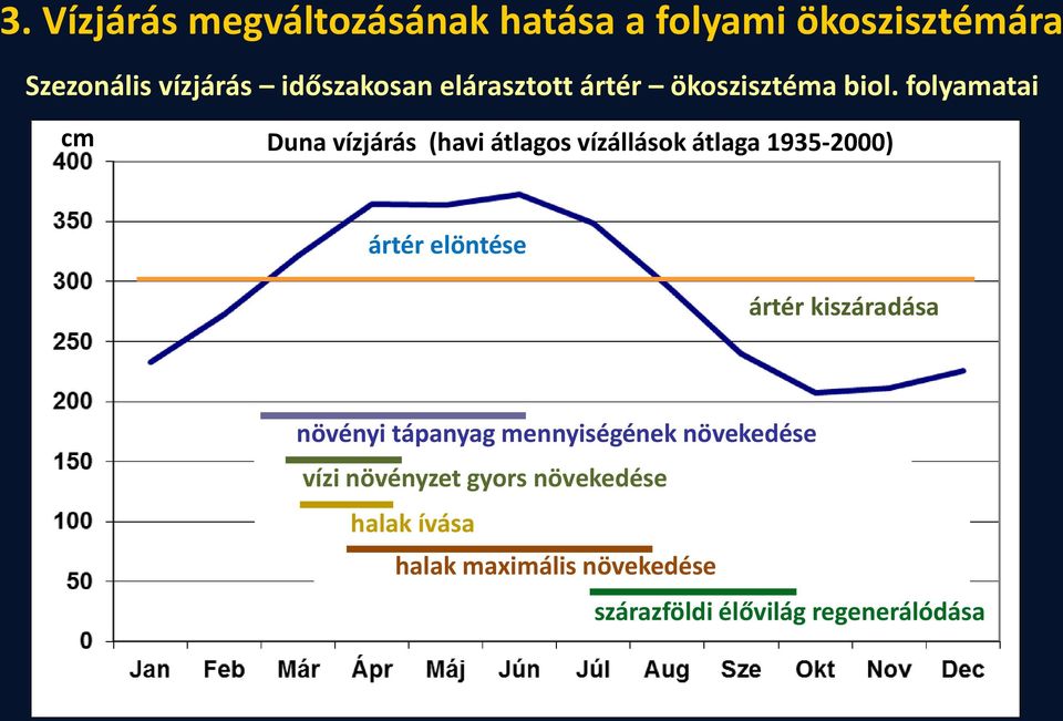 folyamatai cm Duna vízjárás (havi átlagos vízállások átlaga 1935-2000) ártér elöntése ártér