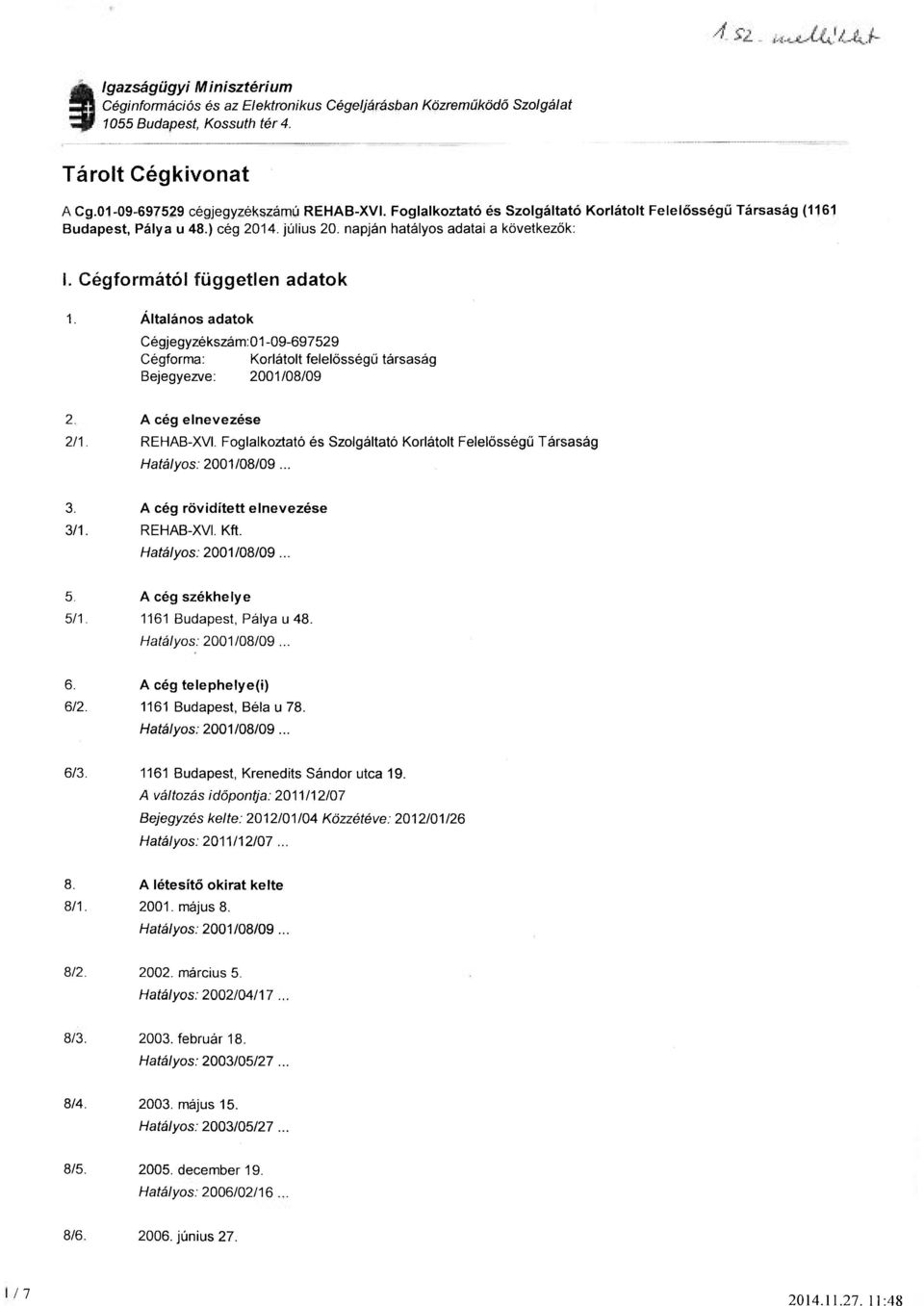Általános adatok Cégjegyzékszáma -09-697529 Cégforma: Korlátolt felelősségű társaság Bejegyezve: 2001/08/09 2 A cég elnevezése 2/1. REHAB-XVI.