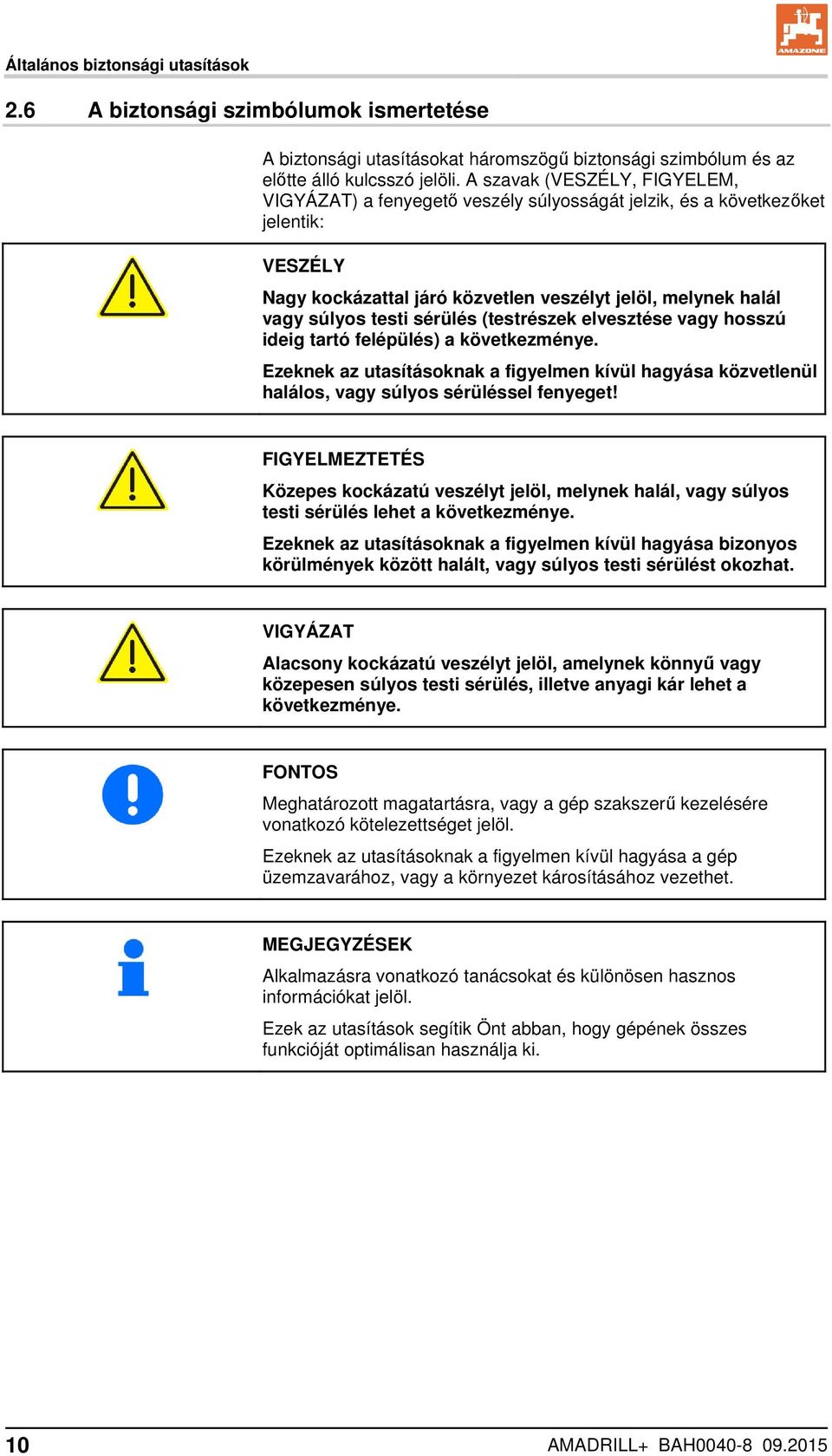 sérülés (testrészek elvesztése vagy hosszú ideig tartó felépülés) a következménye. Ezeknek az utasításoknak a figyelmen kívül hagyása közvetlenül halálos, vagy súlyos sérüléssel fenyeget!