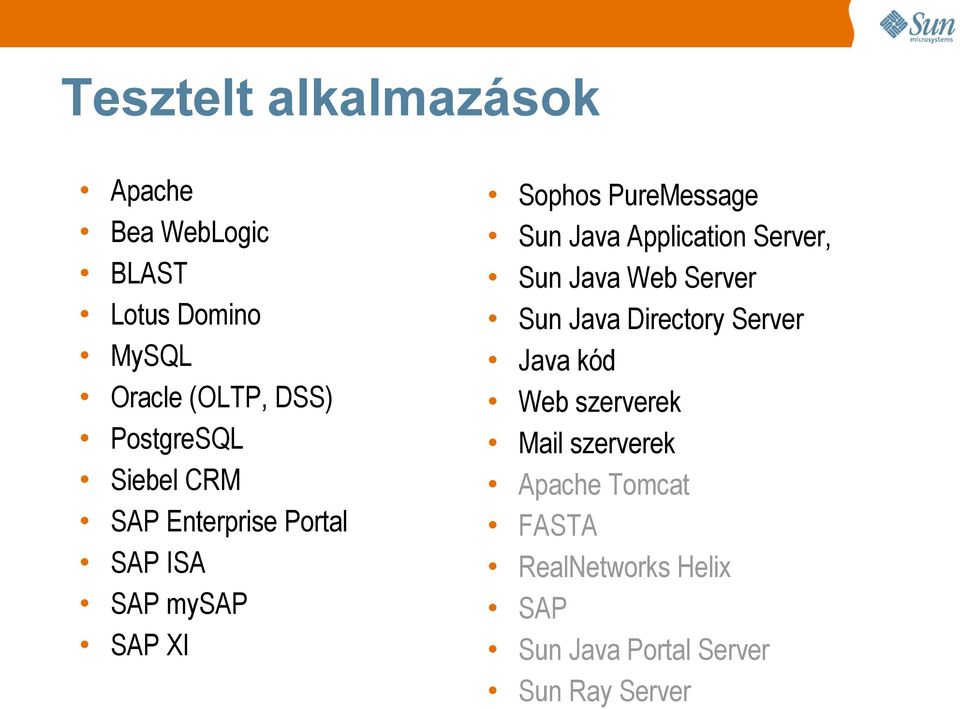 Java Application Server, Sun Java Web Server Sun Java Directory Server Java kód Web
