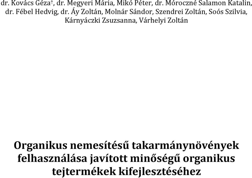 Áy Zoltán, Molnár Sándor, Szendrei Zoltán, Soós Szilvia, Kárnyáczki