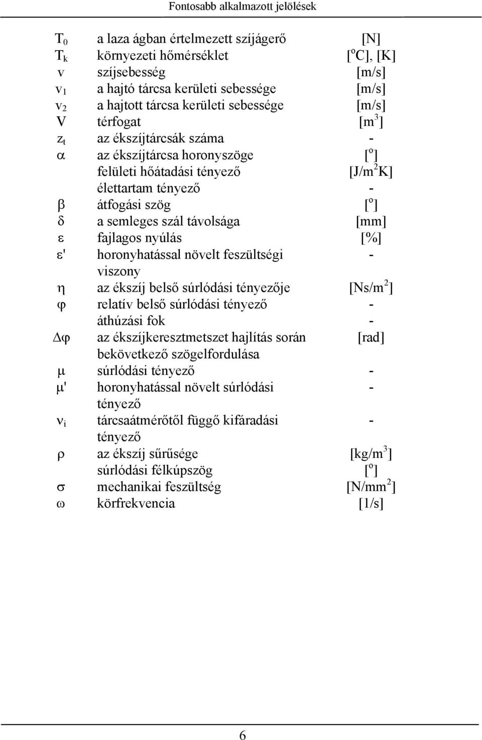 szál távolsága [mm] ε fajlagos nyúlás [%] ε' horonyhatással növelt feszültségi - viszony η az ékszíj belső súrlódási tényezője [Ns/m ] ϕ relatív belső súrlódási tényező - áthúzási fok - ϕ az