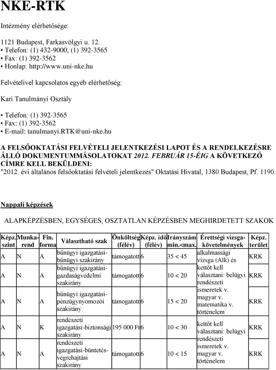 hu A FELSŐOKTATÁSI FELVÉTELI JELENTKEZÉSI LAPOT ÉS A RENDELKEZÉSRE ÁLLÓ DOKUMENTUMMÁSOLATOKAT 2012. FEBRUÁR 15-ÉIG A KÖVETKEZŐ CÍMRE KELL BEKÜLDENI: "2012.