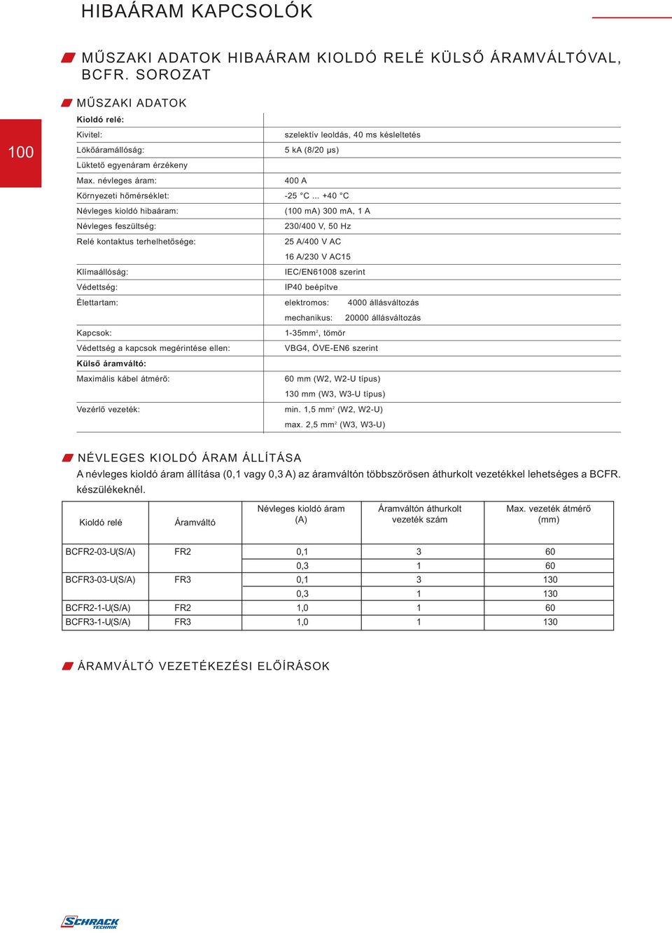 .. +40 C Névleges kioldó hibaáram: (100 ma) 300 ma, 1 A Névleges feszültség: 230/400 V, 50 Hz Relé kontaktus terhelhetősége: 25 A/400 V AC 16 A/230 V AC15 Klímaállóság: IEC/EN61008 szerint Védettség: