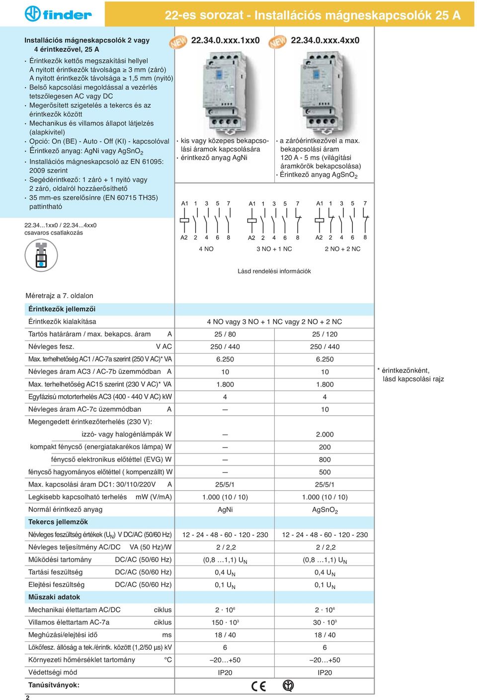 (KI) - kapcsolóval Érintkező anyag: AgNi vagy AgSnO 2 Installációs mágneskapcsoló az EN 61095: 2009 szerint Segédérintkező: 1 záró + 1 nyitó vagy 2 záró, oldalról hozzáerősíthető 35 mm-es