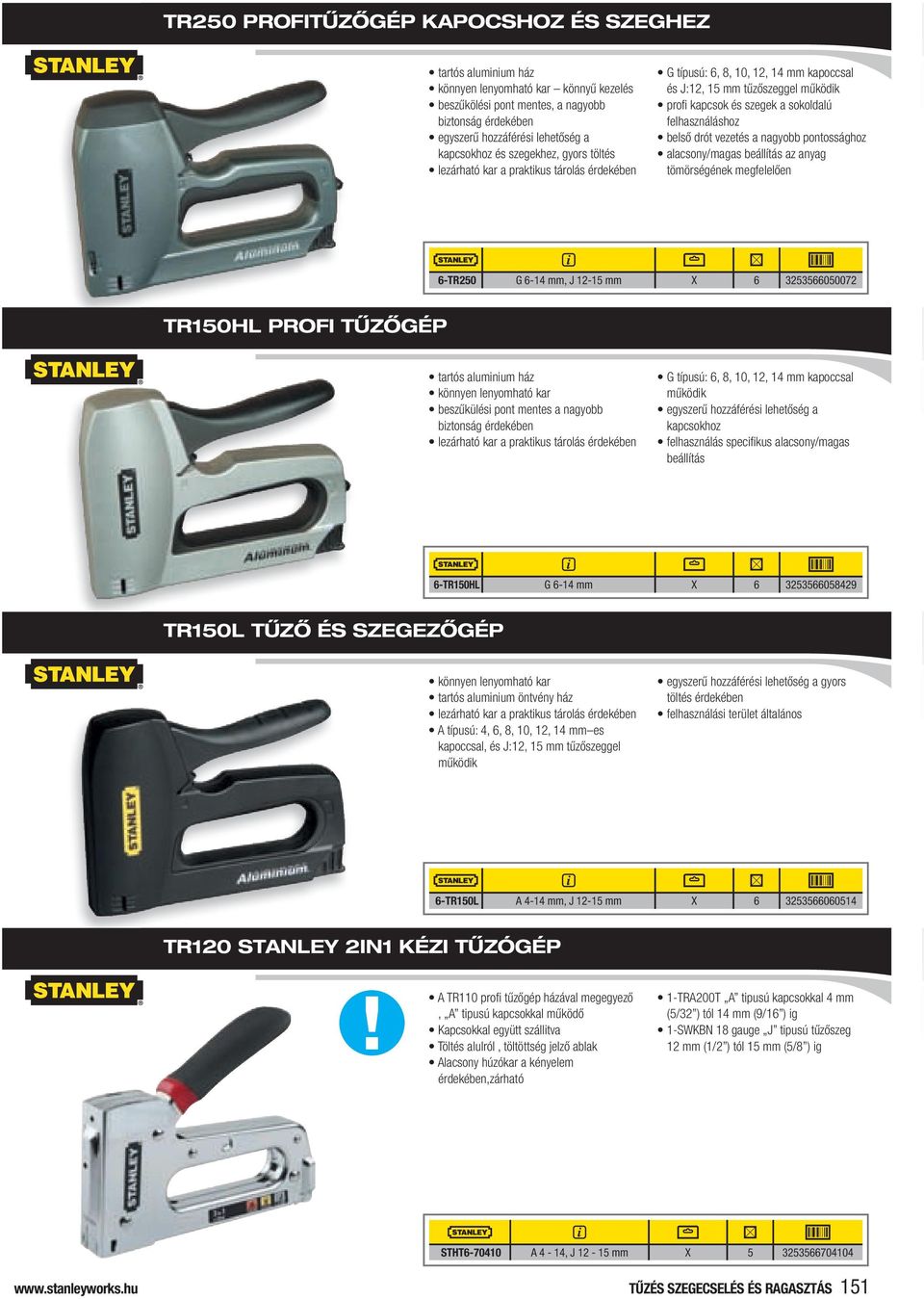 belső drót vezetés a nagyobb pontossághoz alacsony/magas beállítás az anyag tömörségének megfelelően 6-TR250 G 6-14 mm, J 12-15 mm X 6 3253566050072 TR150HL PROFI TŰZŐGÉP tartós aluminium ház könnyen