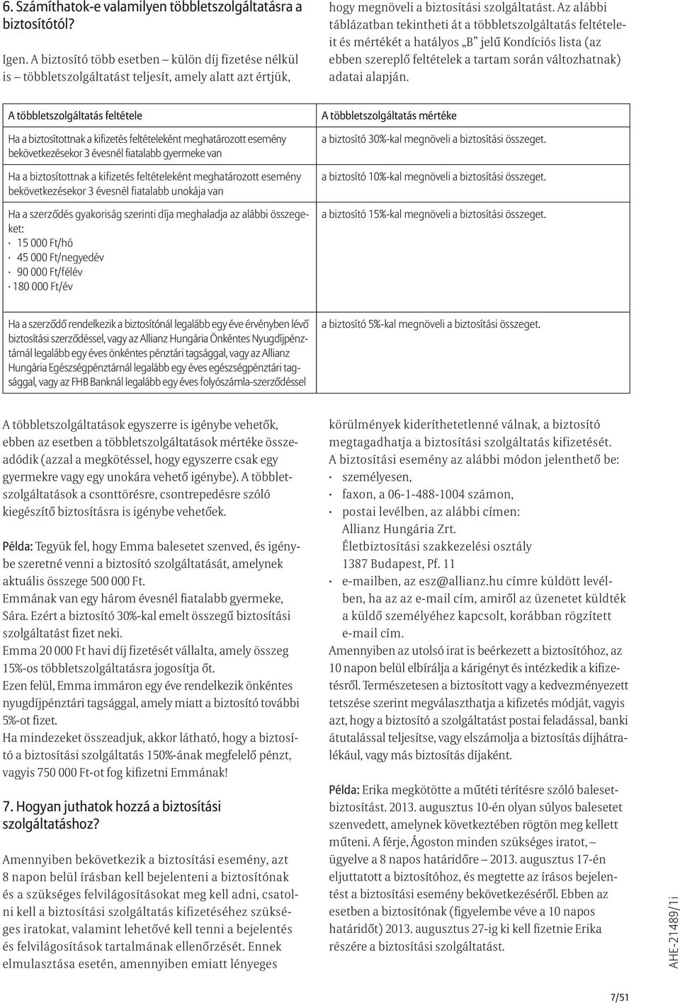 Az alábbi táblázatban tekintheti át a többletszolgáltatás feltételeit és mértékét a hatályos B jelű Kondíciós lista (az ebben szereplő feltételek a tartam során változhatnak) adatai alapján.