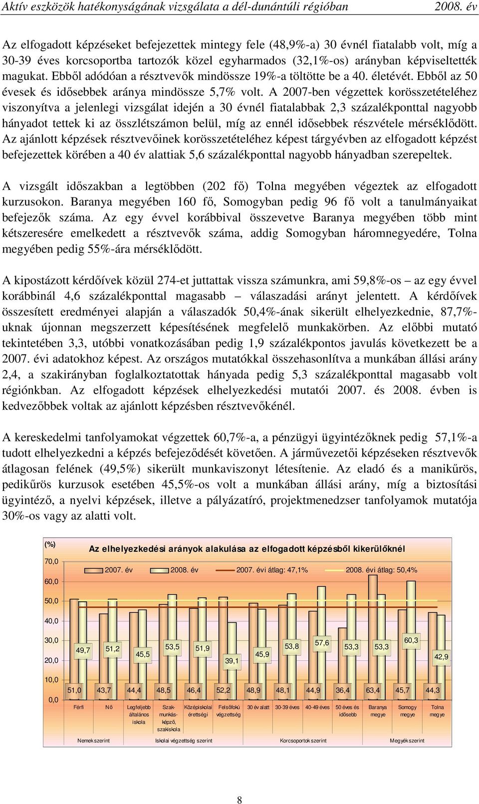 A 2007-ben végzettek korösszetételéhez viszonyítva a jelenlegi vizsgálat idején a 30 évnél fiatalabbak 2,3 százalékponttal nagyobb hányadot tettek ki az összlétszámon belül, míg az ennél idısebbek