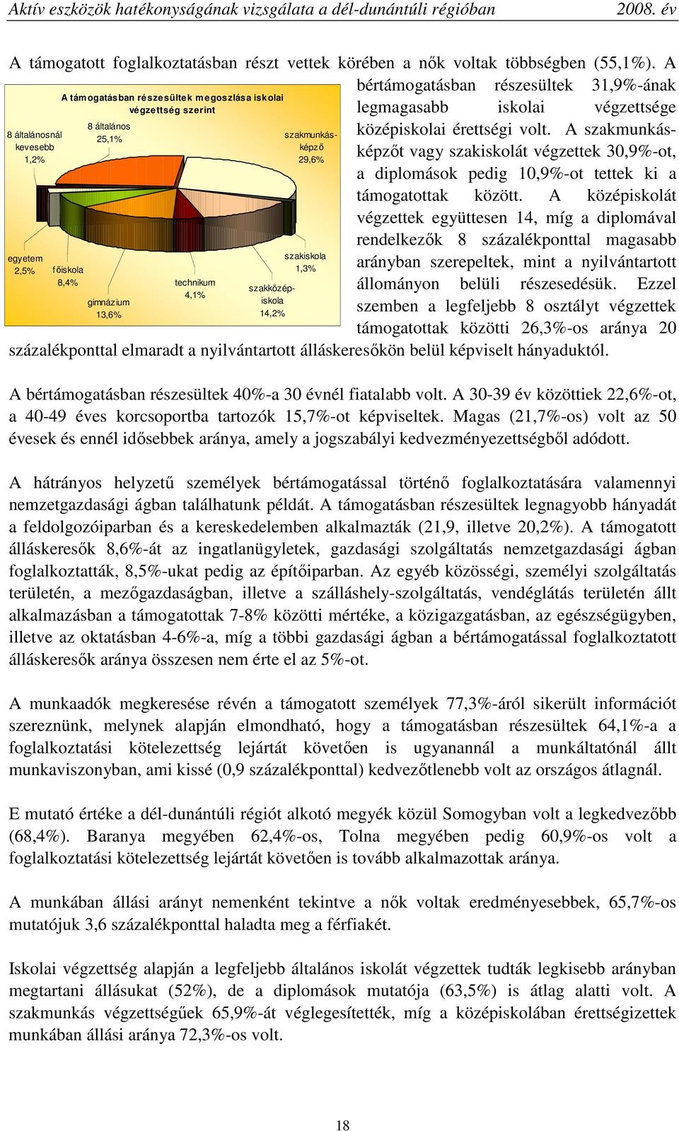 A szakmunkásképzıt vagy szakiskolát végzettek 30,9%-ot, 25,1% szakmunkásképzı kevesebb 1,2% 29,6% a diplomások pedig 10,9%-ot tettek ki a támogatottak között.