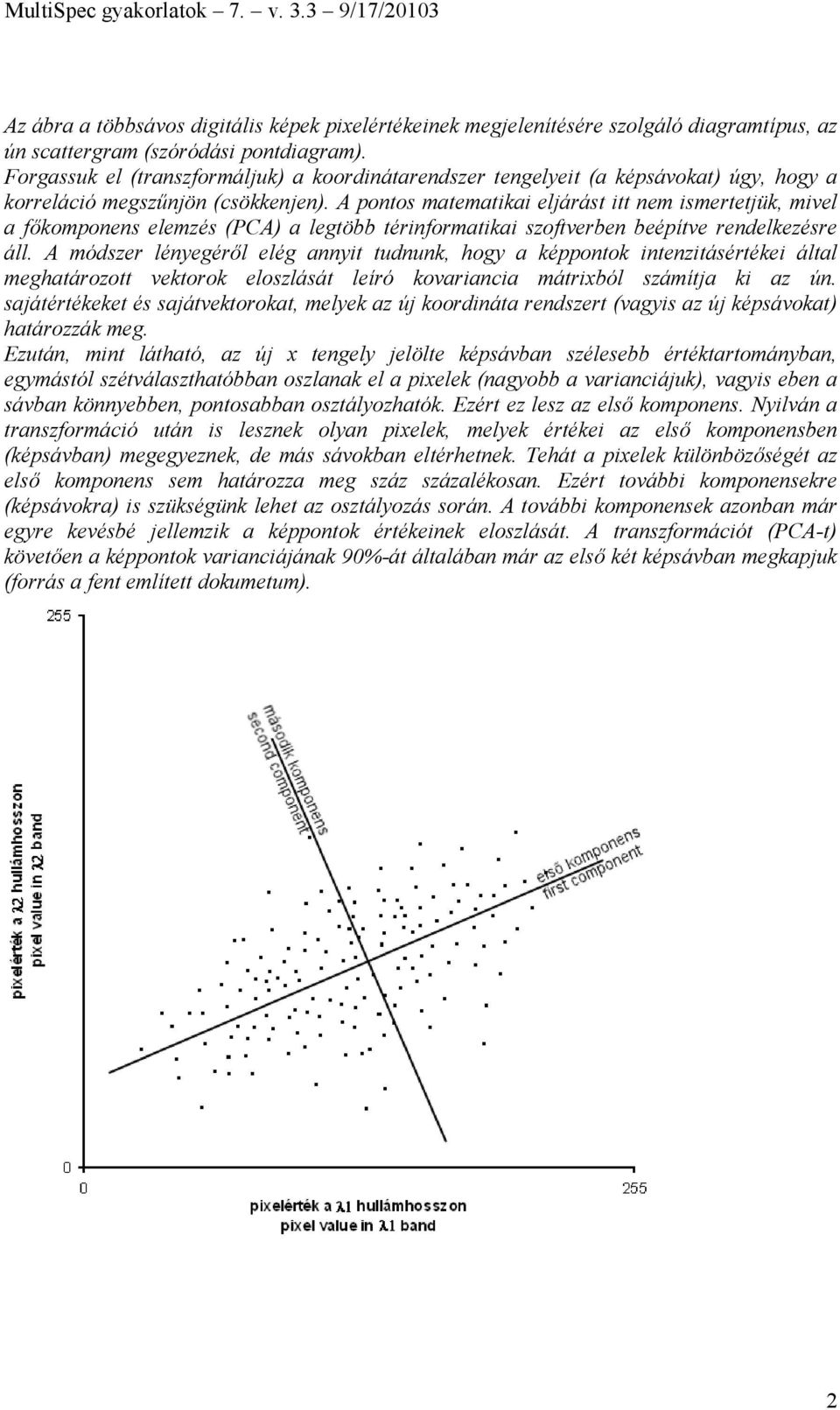 A pontos matematikai eljárást itt nem ismertetjük, mivel a főkomponens elemzés (PCA) a legtöbb térinformatikai szoftverben beépítve rendelkezésre áll.