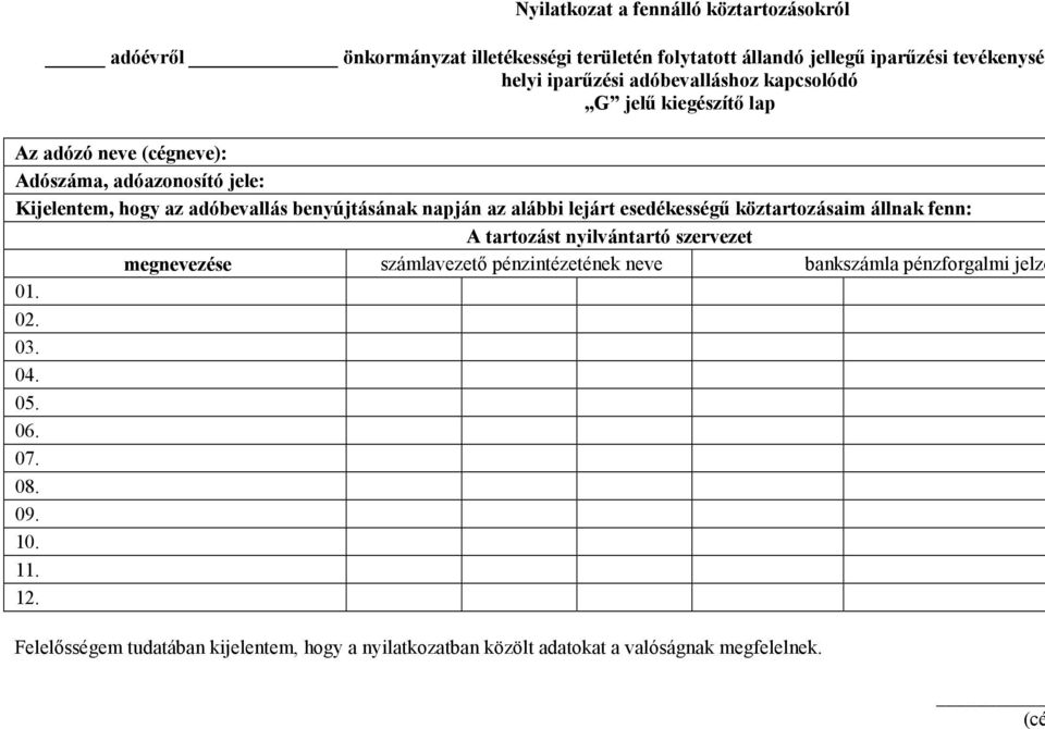 az alábbi lejárt esedékességű köztartozásaim állnak fenn: A tartozást nyilvántartó szervezet megnevezése számlavezető pénzintézetének neve bankszámla