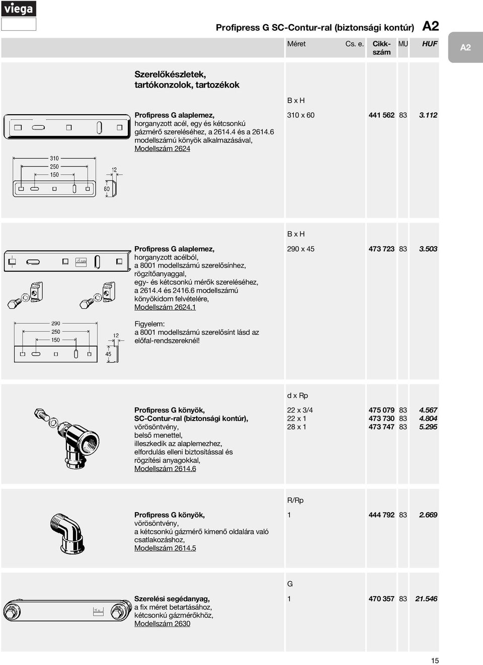 112 Profipress G alaplemez, horganyzott acélból, a 8001 moellszámú szerelősínhez, rögzítőanyaggal, egy- és kétcsonkú mérők szereléséhez, a 2614.4 és 2416.