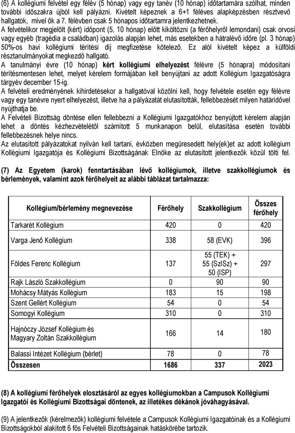 A felvételikor megjelölt (kért) idıpont (5, 10 hónap) elıtt kiköltözni (a férıhelyrıl lemondani) csak orvosi vagy egyéb (tragédia a családban) igazolás alapján lehet, más esetekben a hátralévı idıre